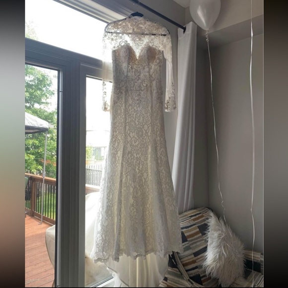 Long Sleeve Illusion Boho Style Fit & Flare Wedding Dress - Picture 5 of 7